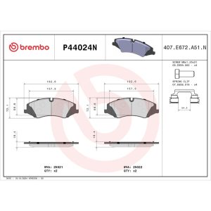 Brembo Brake Pad, Nao, Fmsi Number D1425-8542, Ceramic, Set of 4, With Hardware – P44024N