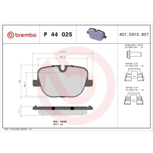 Brembo Brake Pad, Fmsi Number D1427-8544, Low-Metallic, Set of 4, With Hardware – P44025