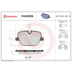 Brembo Brake Pad, Nao, Fmsi Number D1427-8544, Ceramic, Set of 4, With Hardware – P44025N