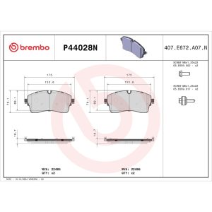 Brembo Brake Pad, Nao, Fmsi Number D2133-9370, Ceramic, Set of 4, With Brake Lubricant/ Mounting Hardware – P44028N