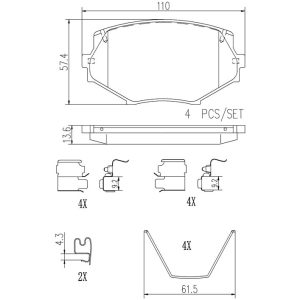 Brembo Brake Pad, Nao, Fmsi Number D635-7513, Ceramic, Set of 4, With Hardware – P49020N