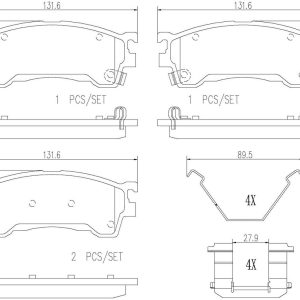 Brembo Brake Pad, Nao, Fmsi Number D637-7515, Ceramic, Set of 4, With Hardware – P49023N