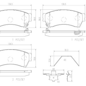 Brembo Brake Pad, Nao, Fmsi Number D1164-8277, Ceramic, Set of 4, With Hardware – P49039N