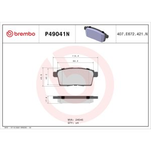 Brembo Brake Pad, Nao, Fmsi Number D1259-8378, Ceramic, Set of 4 – P49041N