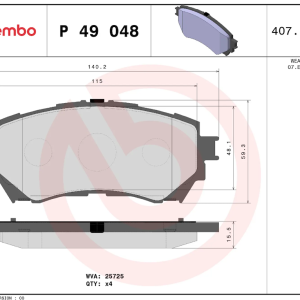 Brembo Brake Pad, Prime Line, Fmsi Number D1711-8936, Low-Metallic, Set of 4, With Mounting Hardware – P49048