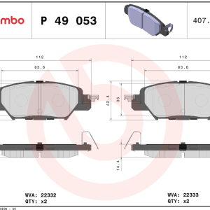 Brembo Brake Pad, Prime Line, Fmsi Number D1846-9073, Low-Metallic, Set of 4 – P49053