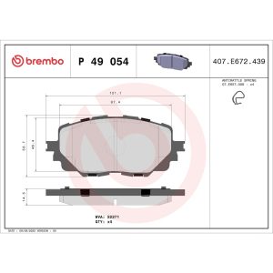 Brembo Brake Pad, Fmsi Number D1903-9130, Low-Metallic, Set of 4, With Hardware – P49054