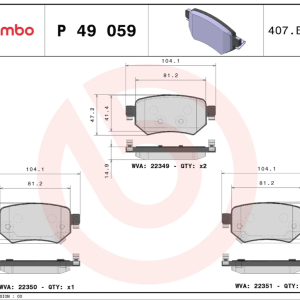 Brembo Brake Pad, Prime Line, Fmsi Number D1874-9103, Low-Metallic, Set of 4, With Pad Wear Sensor – P49059