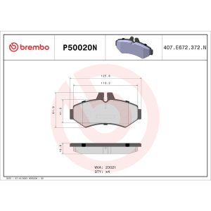 Brembo Brake Pad, Nao, Fmsi Number D928-7829, Ceramic, Set of 4 – P50020N