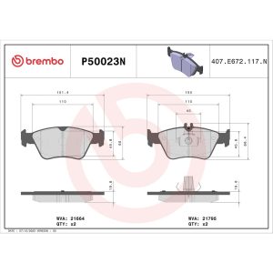 Brembo Brake Pad, Nao, Fmsi Number D710-7583, Ceramic, Set of 4 – P50023N