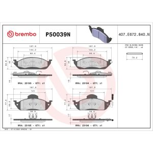 Brembo Brake Pad, Nao, Fmsi Number D760-7628, Ceramic, Set of 4 – P50039N
