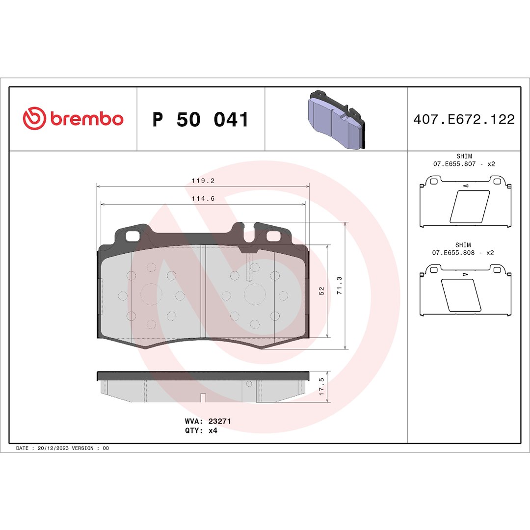 Brembo Brake Pad, Fmsi Number D847-7723, Low-Metallic, Set of 4 – P50041
