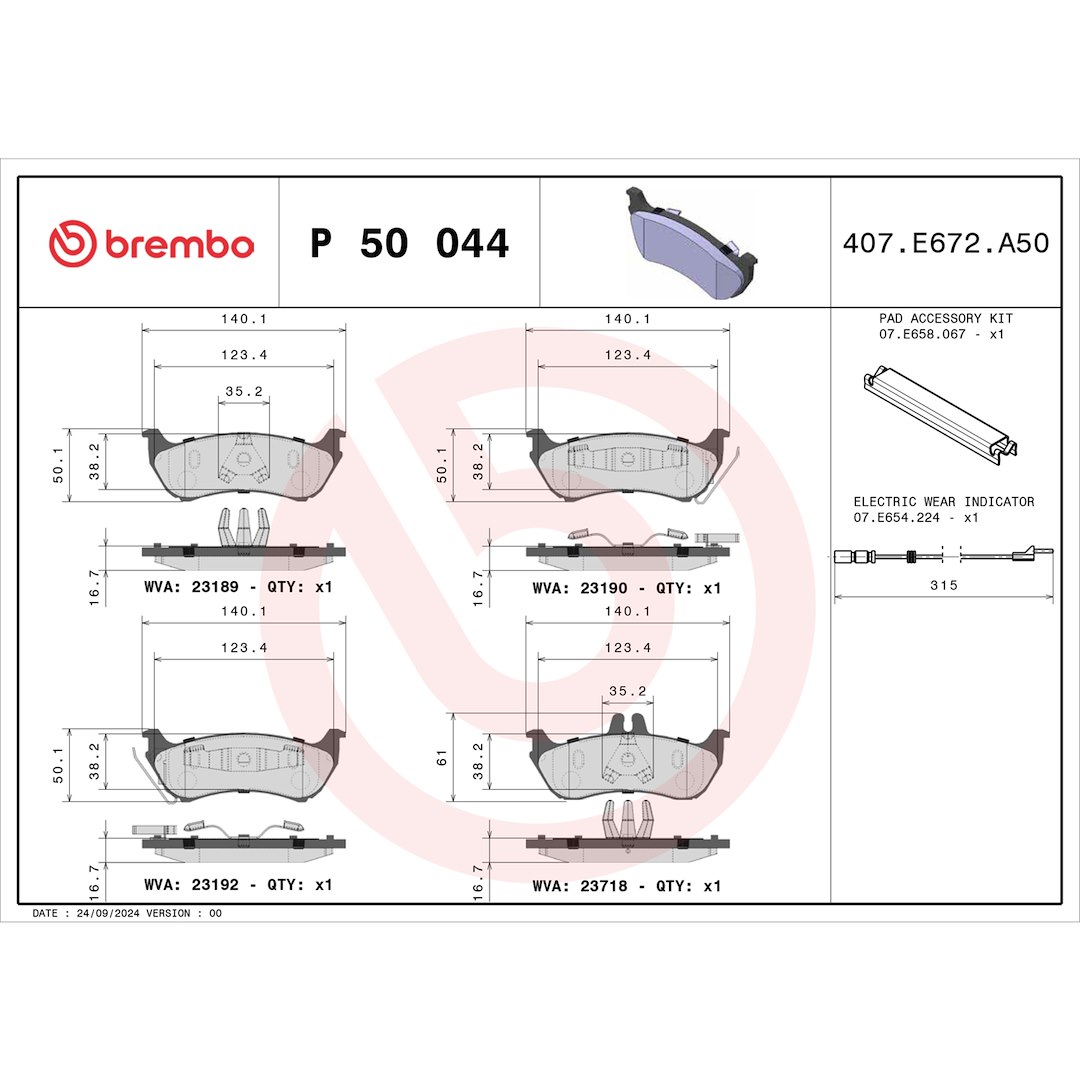 Brembo Brake Pad, Fmsi Number D875-7750, Low-Metallic, Set of 4 – P50044