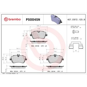 Brembo Brake Pad, Nao, Fmsi Number D872-7747, Ceramic, Set of 4, With Hardware – P50045N