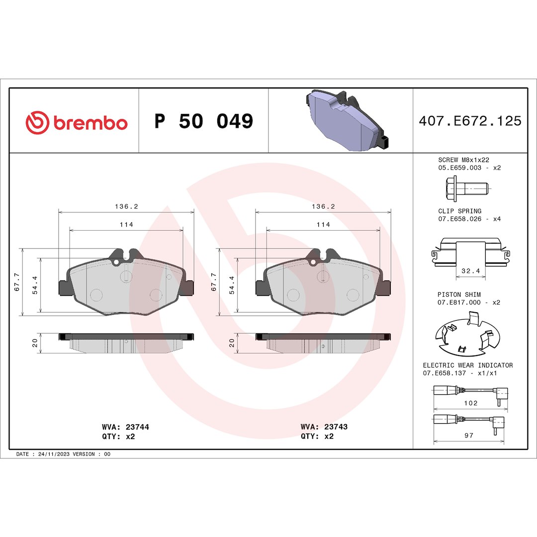 Brembo Brake Pad, Fmsi Number D987-8517, Low-Metallic, Set of 4 – P50049