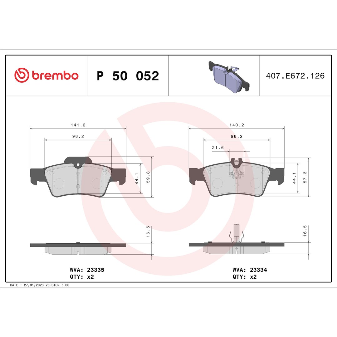 Brembo Brake Pad, Fmsi Number D1424-8540, Low-Metallic, Set of 4 – P50052