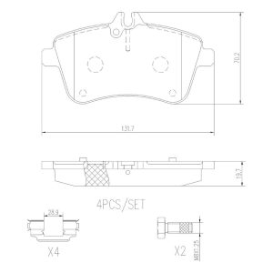 Brembo Brake Pad, Nao, Fmsi Number D1357-8466, Ceramic, Set of 4, With Hardware, Fits 2008 Mercedes-Benz B200 Models – P50057N
