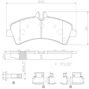 Brembo Brake Pad, Nao, Fmsi Number D1318-8432, Ceramic, Set of 4, With Hardware – P50060N