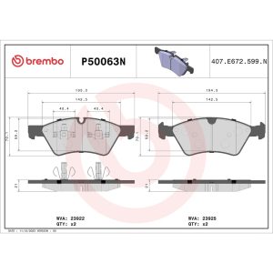 Brembo Brake Pad, Nao, Fmsi Number D1123-8229, Ceramic, Set of 4 – P50063N
