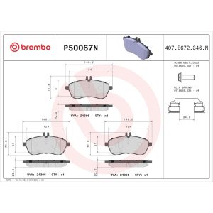 Brembo Brake Pad, Nao, Fmsi Number D1340-8451, Ceramic, Set of 4, With Hardware – P50067N