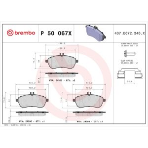 Brembo Brake Pad, Xtra Line, Fmsi Number D1340-8451, Low-Metallic, Set of 4, With Mounting Hardware – P50067X