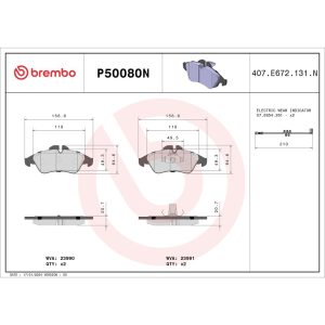 Brembo Brake Pad, Nao, Fmsi Number D950-7849, Ceramic, Set of 4 – P50080N
