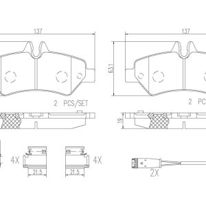 Brembo Brake Pad, Nao, Fmsi Number D1317-8431, Ceramic, Set of 4, With Hardware – P50084N