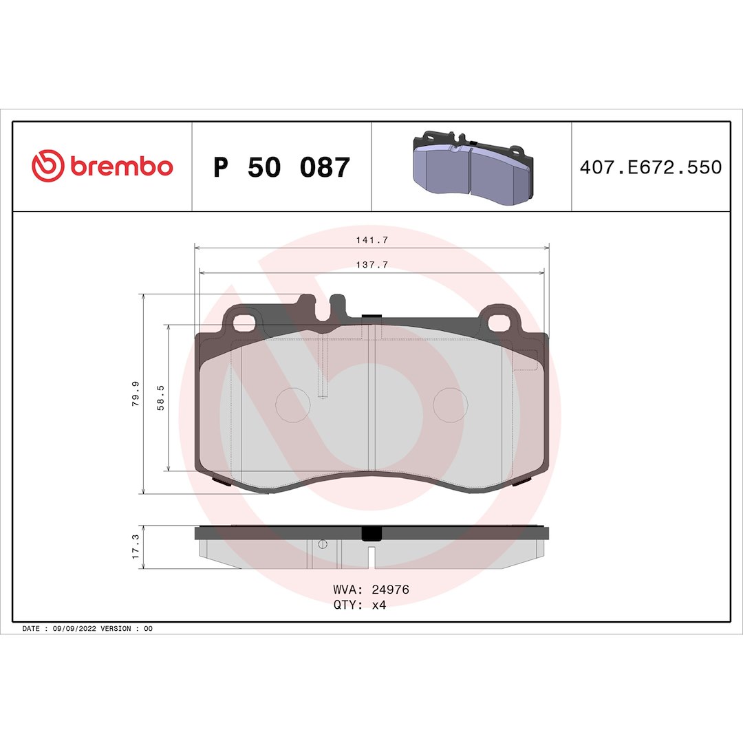 Brembo Brake Pad, Fmsi Number D1420-8535, Low-Metallic, Set of 4 – P50087