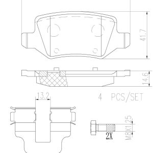 Brembo Brake Pad, Nao, Fmsi Number D1358-8467, Ceramic, Set of 4, With Hardware, Fits 2008 Mercedes-Benz B200 Models – P50090N