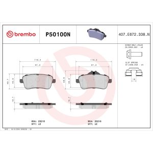 Brembo Brake Pad, Nao, Fmsi Number D1630-8848, Ceramic, Set of 4, With Hardware/ Brake Caliper Screws – P50100N