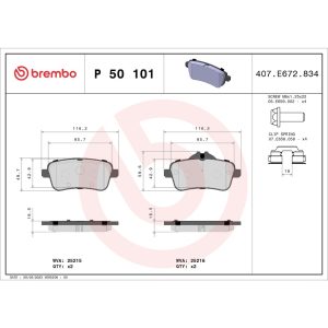 Brembo Brake Pad, Fmsi Number D1630-8880, Low-Metallic, Set of 4, With Hardware – P50101