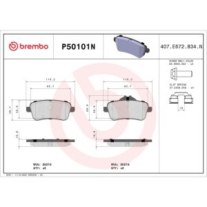 Brembo Brake Pad, Nao, Fmsi Number D1630-8880, Ceramic, Set of 4, With Hardware – P50101N