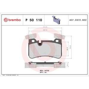 Brembo Brake Pad, Fmsi Number D1450-8620, Low-Metallic, Set of 4 – P50110