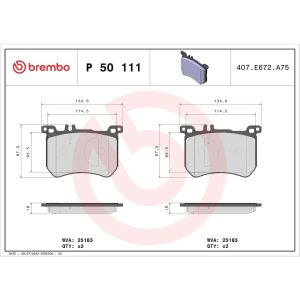 Brembo Brake Pad, Fmsi Number D1670-8899, Low-Metallic, Set of 4 – P50111