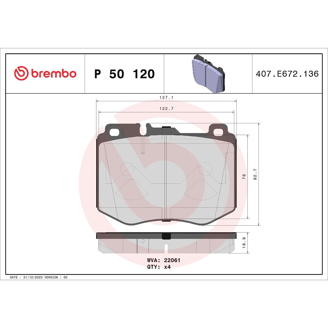 Brembo Brake Pad, Fmsi Number D1796-9025, Low-Metallic, Set of 4 – P50120
