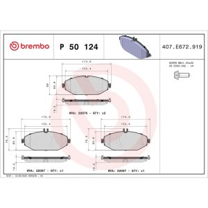 Brembo Brake Pad, Fmsi Number D1794-9023, Low-Metallic, Set of 4, With Brake Caliper Screws – P50124