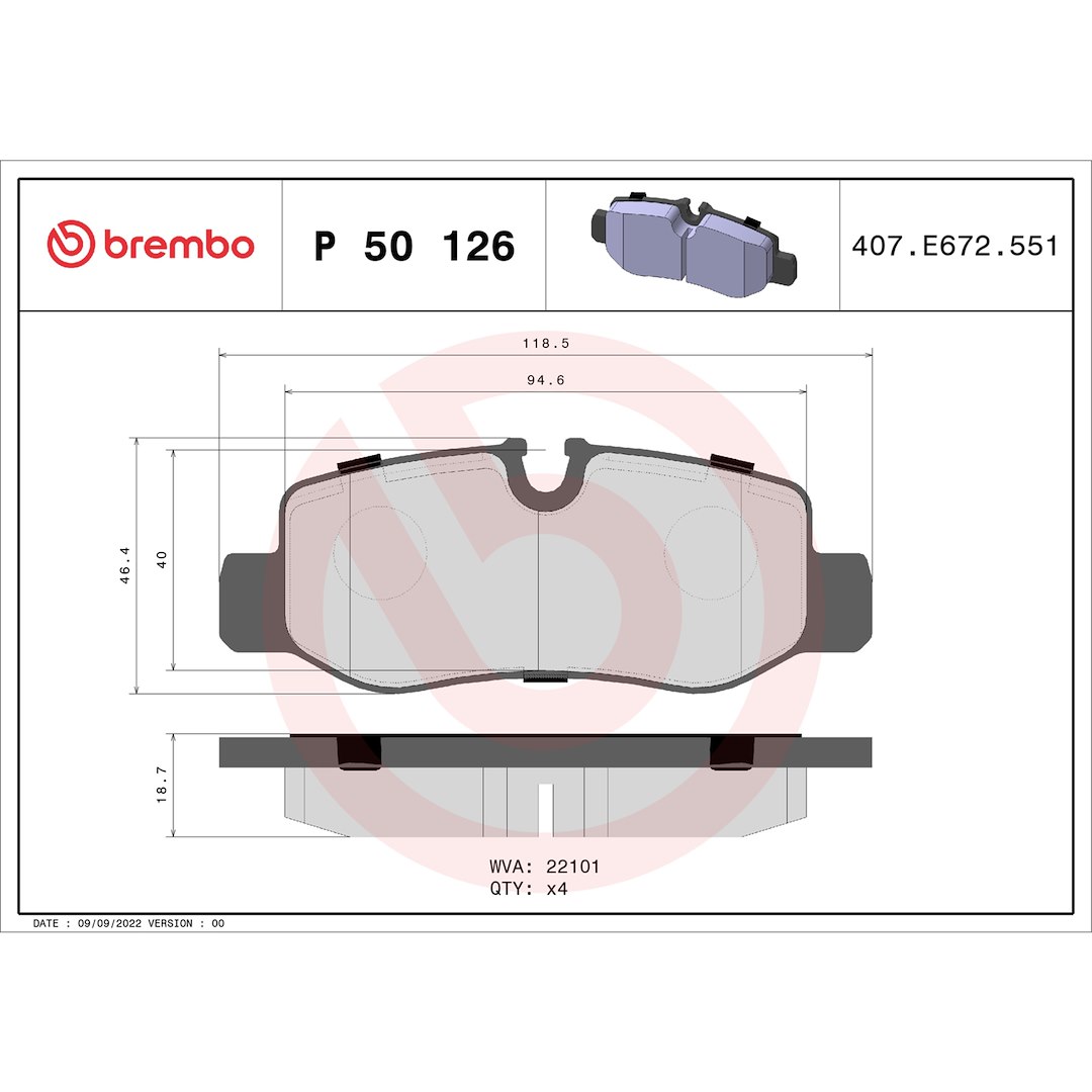 Brembo Brake Pad, Fmsi Number D1893-9121, Low-Metallic, Set of 4 – P50126