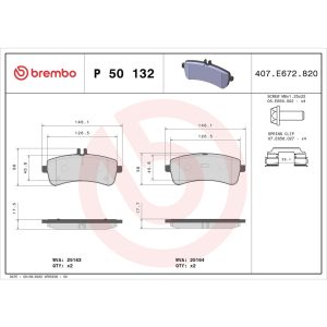 Brembo Brake Pad, Fmsi Number D1907-9136, Low-Metallic, Set of 4, With Hardware/ Brake Caliper Screws – P50132