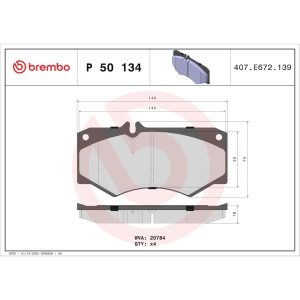 Brembo Brake Pad, Fmsi Number D1580-8792, Low-Metallic, Set of 4 – P50134