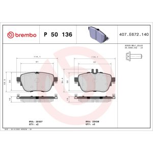 Brembo Brake Pad, Fmsi Number D1936-9161, Low-Metallic, Set of 4, With Hardware/ Brake Caliper Screws – P50136