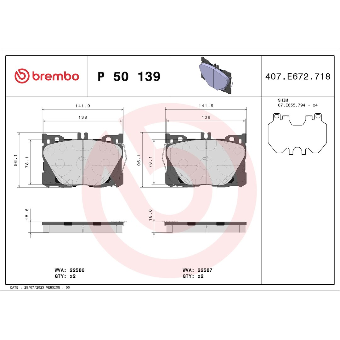 Brembo Brake Pad, Fmsi Number D1871-9100, Low-Metallic, Set of 4 – P50139