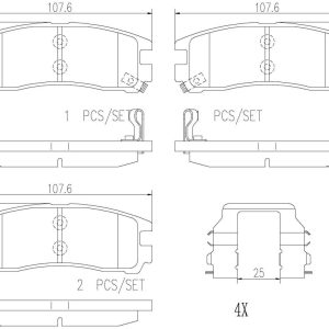 Brembo Brake Pad, Nao, Fmsi Number D383-7272, Ceramic, Set of 4, With Hardware – P54012N