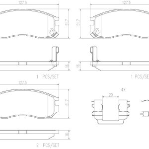 Brembo Brake Pad, Nao, Fmsi Number D484-7365, Ceramic, Set of 4, With Hardware – P54014N