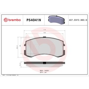 Brembo Brake Pad, Nao, Fmsi Number D904-7782, Ceramic, Set of 4, With Hardware – P54041N