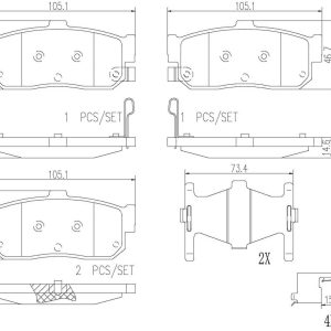 Brembo Brake Pad, Nao, Fmsi Number D540-7421, Ceramic, Set of 4, With Hardware – P56029N