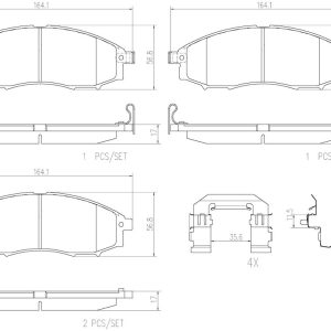 Brembo Brake Pad, Nao, Fmsi Number D830-7703, Ceramic, Set of 4, With Hardware – P56049N