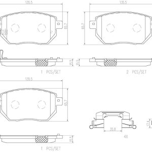 Brembo Brake Pad, Nao, Fmsi Number D969-7870, Ceramic, Set of 4, With Hardware – P56051N