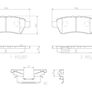 Brembo Brake Pad, Nao, Fmsi Number D1101-8204, Ceramic, Set of 4, With Hardware – P56060N