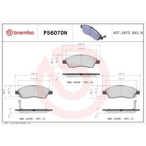Brembo Brake Pad, Nao, Fmsi Number D1592-8804, Ceramic, Set of 4, With Hardware – P56070N