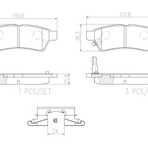 Brembo Brake Pad, Nao, Fmsi Number D1100-8206, Ceramic, Set of 4, With Hardware – P56077N